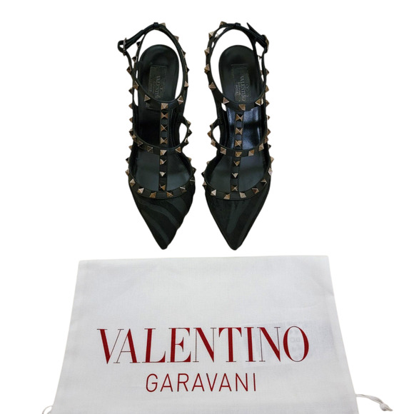 Valentino Rockstud Black Leather Zebra Calf Hair Ankle Strap Pumps Heels 39 9 - Picture 11 of 12